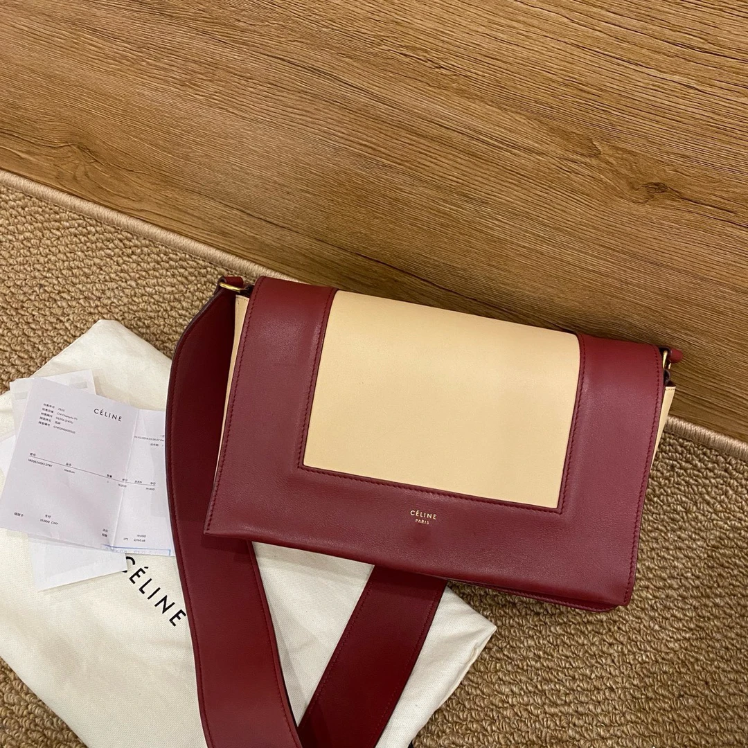 95新 Celine/思琳 斜挎包 米色拼红色