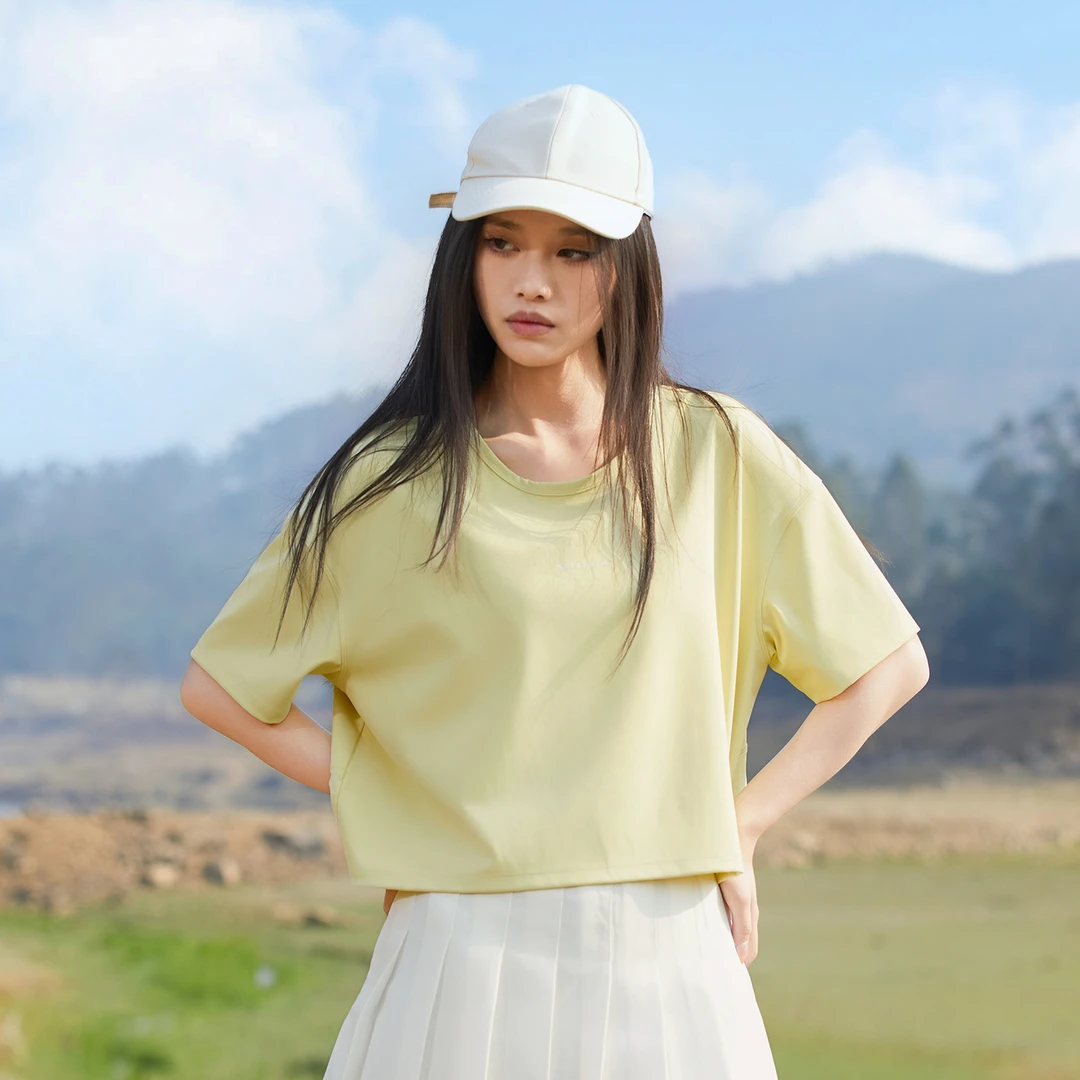 SKECHERS/斯凯奇短胖款短袖抗静电T恤纯色户外白色夏季女士W263