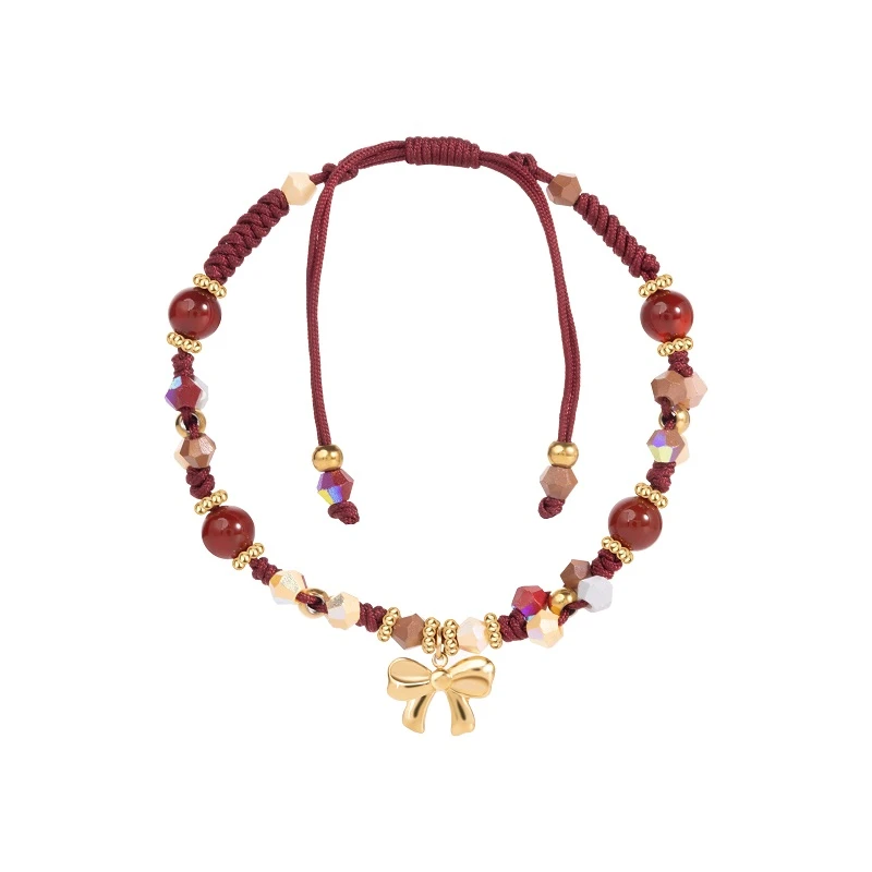 Montagut/梦特娇女士蝴蝶结朱砂色串珠转运红绳手链MBJ253036