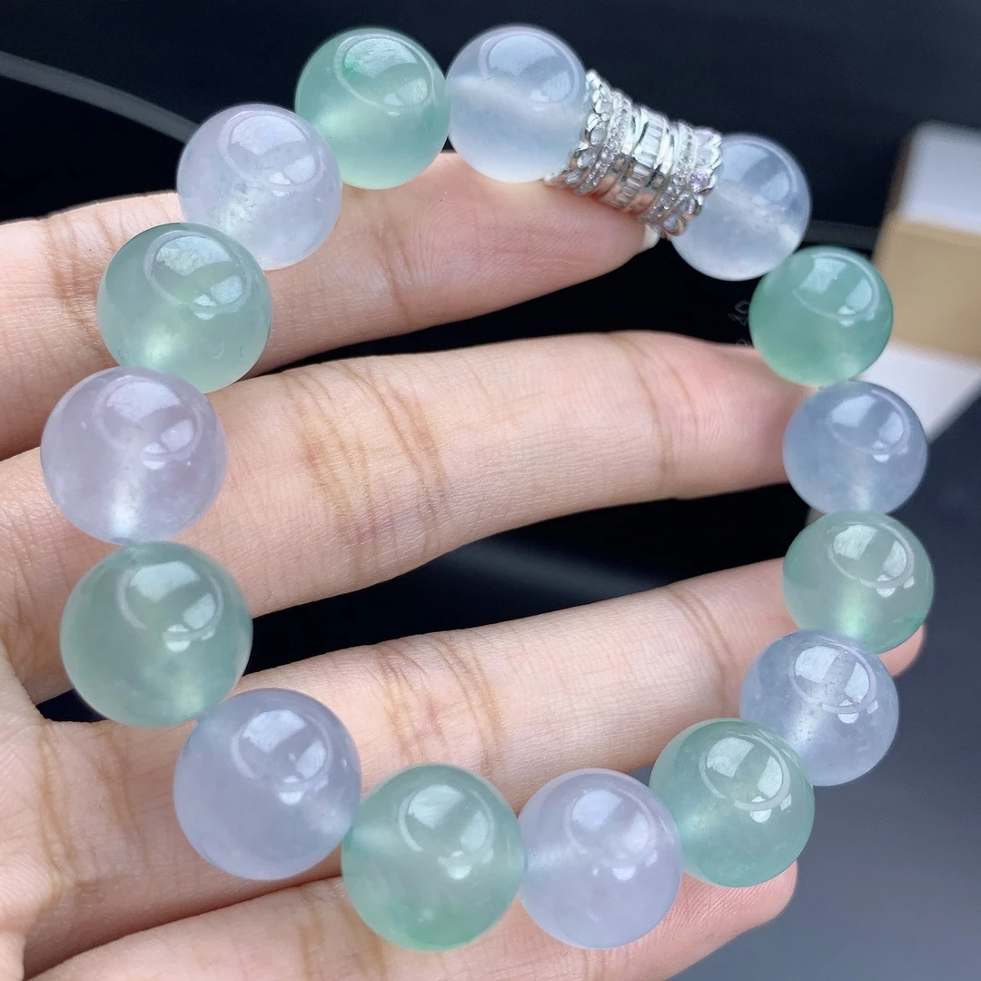 缅甸A货翡翠春彩多宝大卡男女圆珠手链手串男士单圈5LB2T17卡12mm