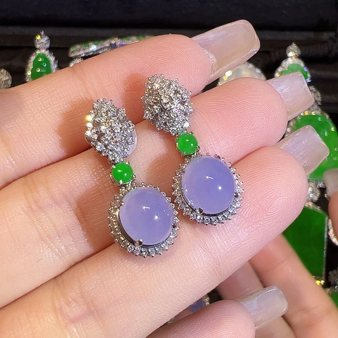 翡翠耳饰18K金镶嵌蛋面