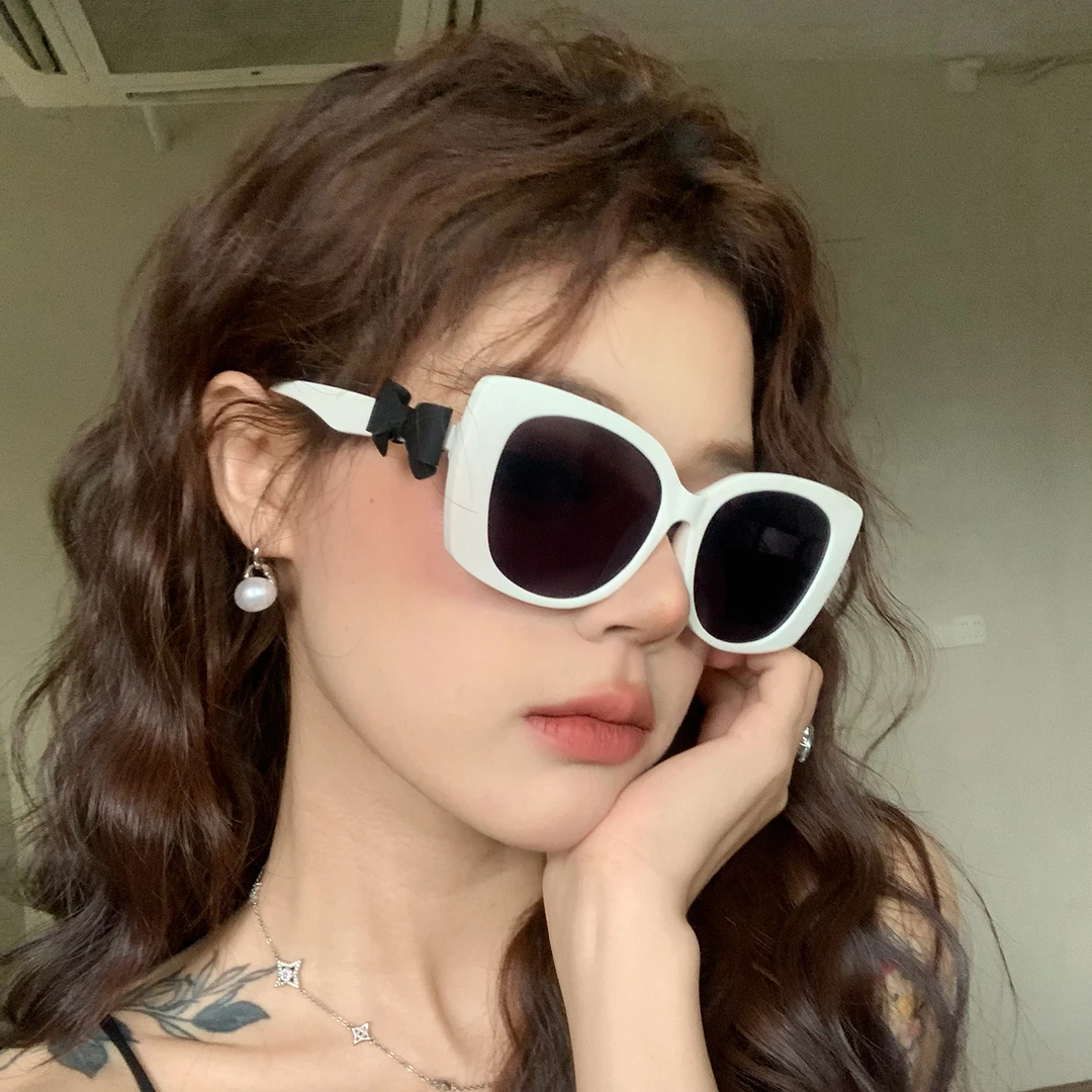 欧美时尚方形大框猫眼偏光墨镜可拆蝴蝶结显瘦高级感女士太阳眼镜