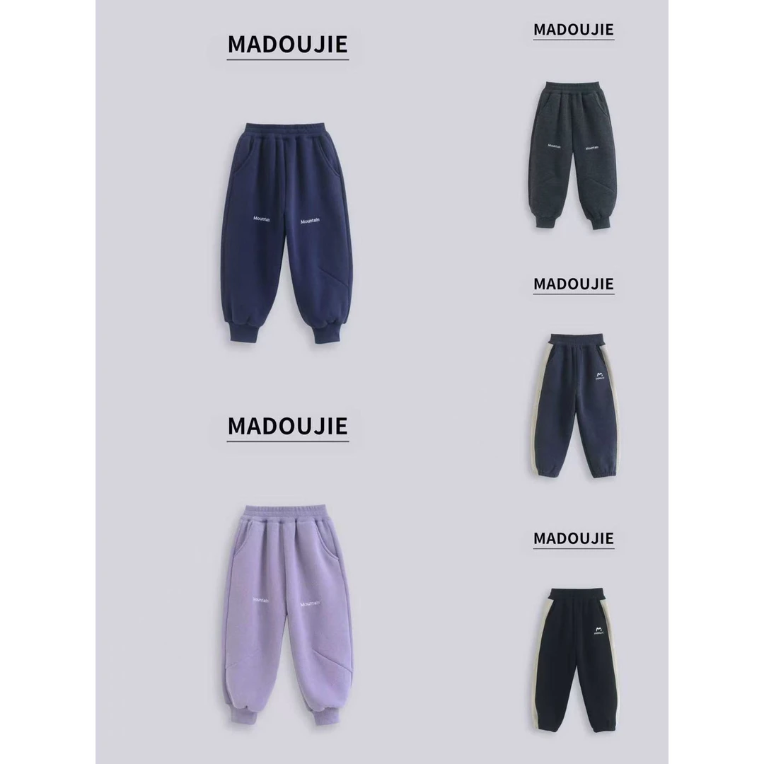 WW麻豆街【双刺绣】新款童装秋冬加绒加厚卫裤男童女童休闲裤