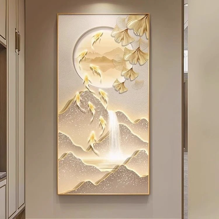 日照金山入户玄关装饰画轻奢led灯山水挂画高级感走廊过道墙壁画