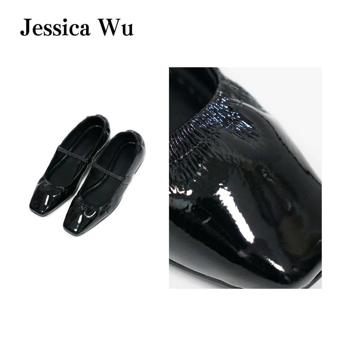 JESSICA WU秒变富家千金~意大利进口皱镜羊皮粗跟百搭单鞋