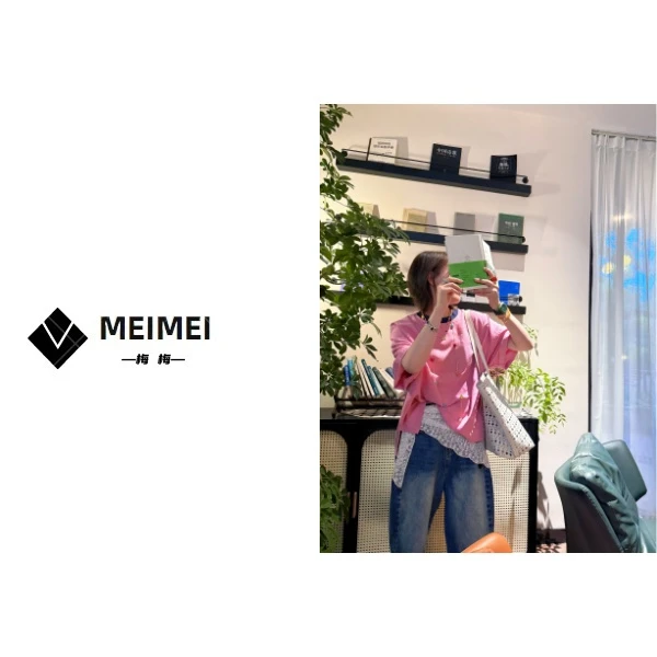 XMM.【撞色领口麻短袖T】时尚百搭潮流显瘦洋气宽松休闲衣GZT7930