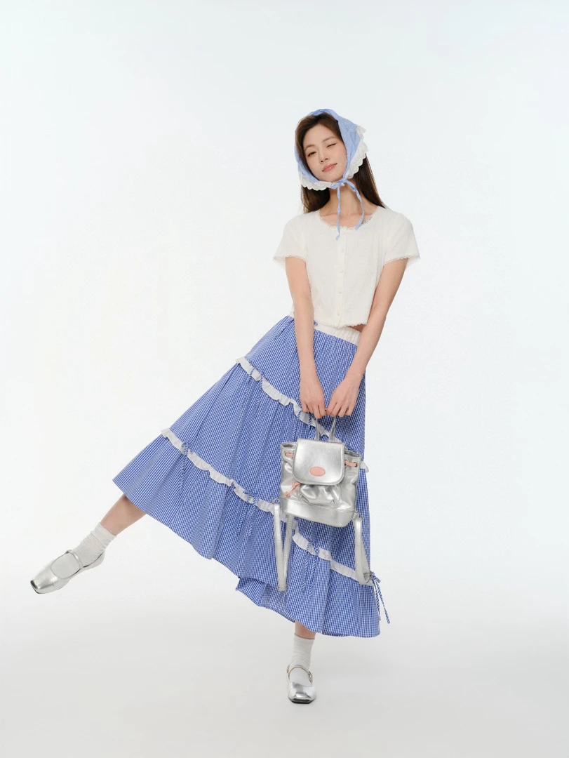 Mto Quinn｜2025SS春季新品不规则格纹蓝色时尚复古优雅半裙
