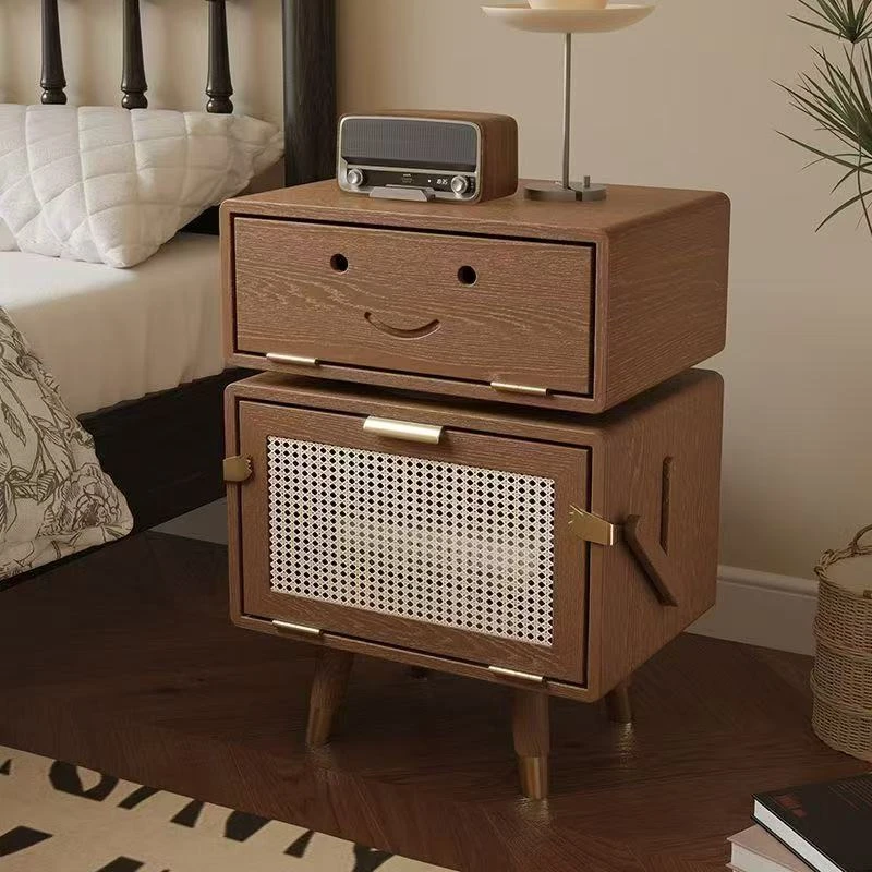 法式中古风网红机器人床头柜实木卧室客厅创意多功能床边柜斗柜