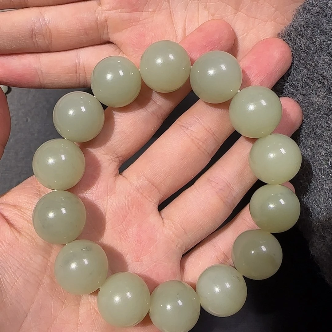 和田玉未镶嵌手链青花卡16手串