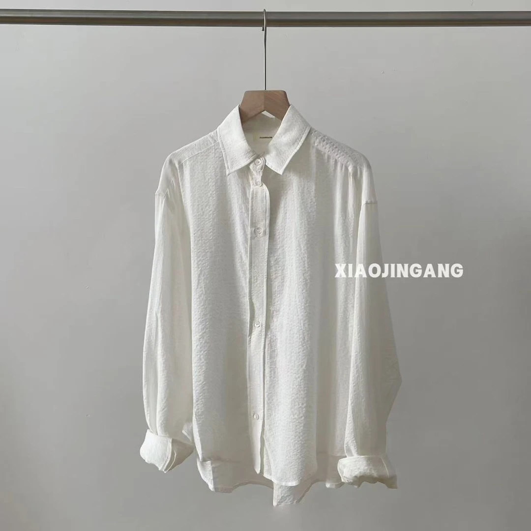 小金刚-【泡芙条纹】韩版简约时尚长袖翻领衬衫