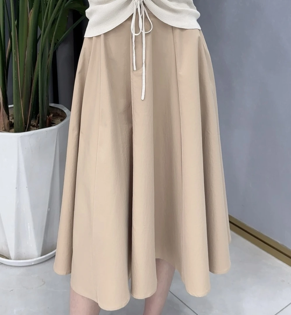 易缔媤/D23014卡其色伞裙高腰气质法式