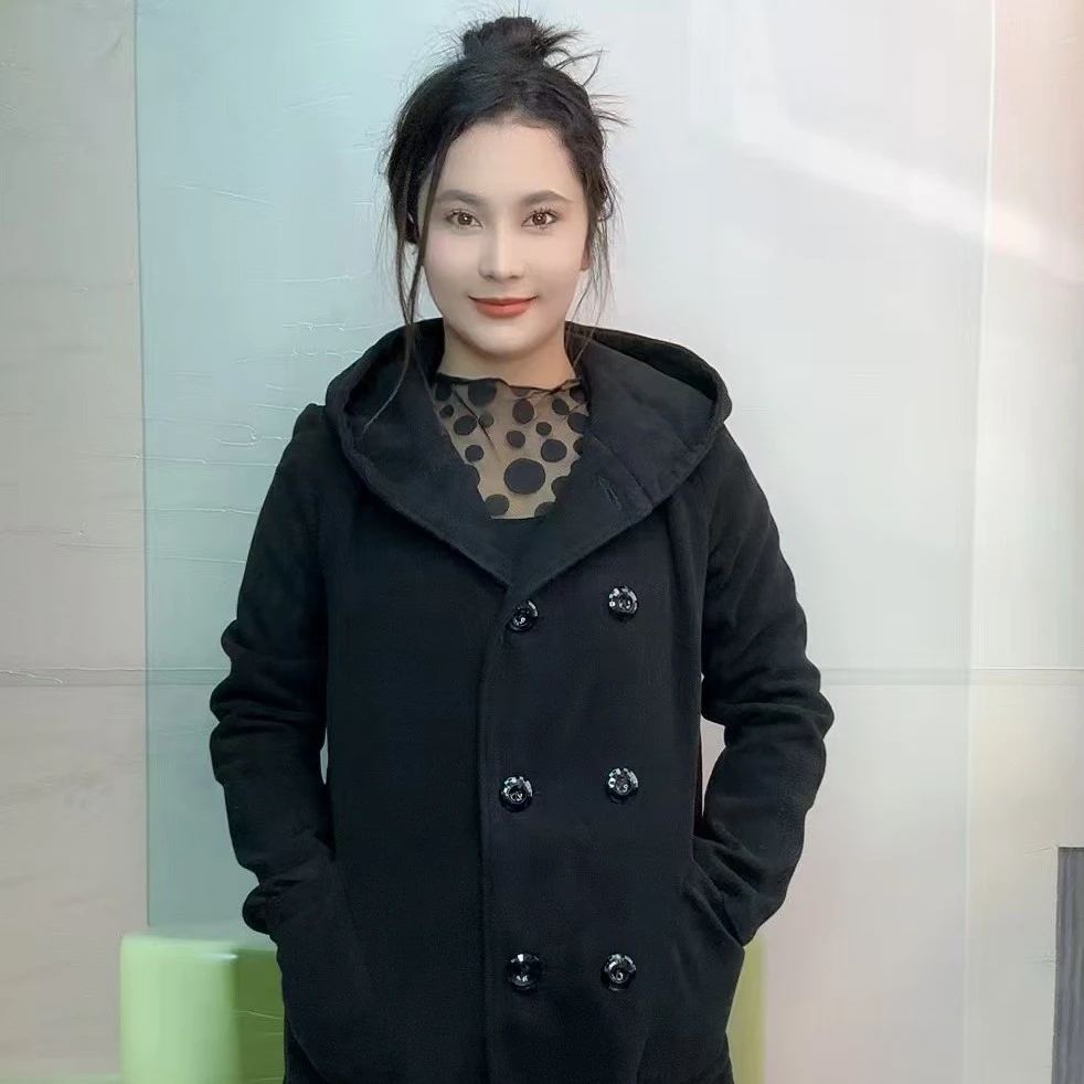 厚款宽松型中长款短外套女装休闲连帽保暖