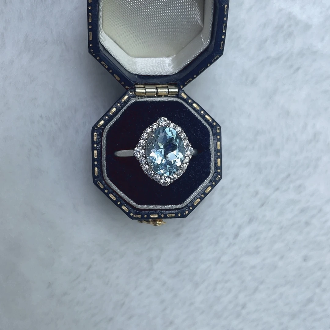 戒指银S925镶嵌托帕石围钻款戒指