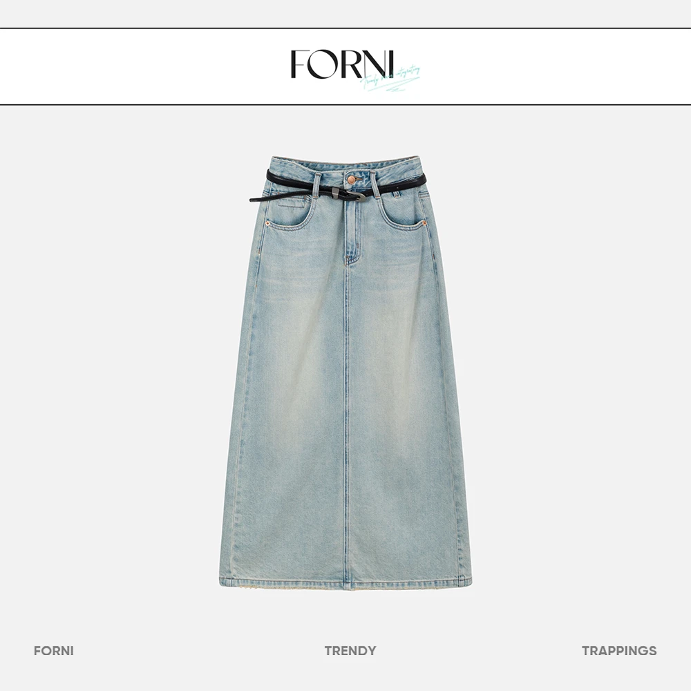 FORNI x YOYO 寂海秘境 纯棉后开叉牛仔半裙时尚高腰春夏中长款