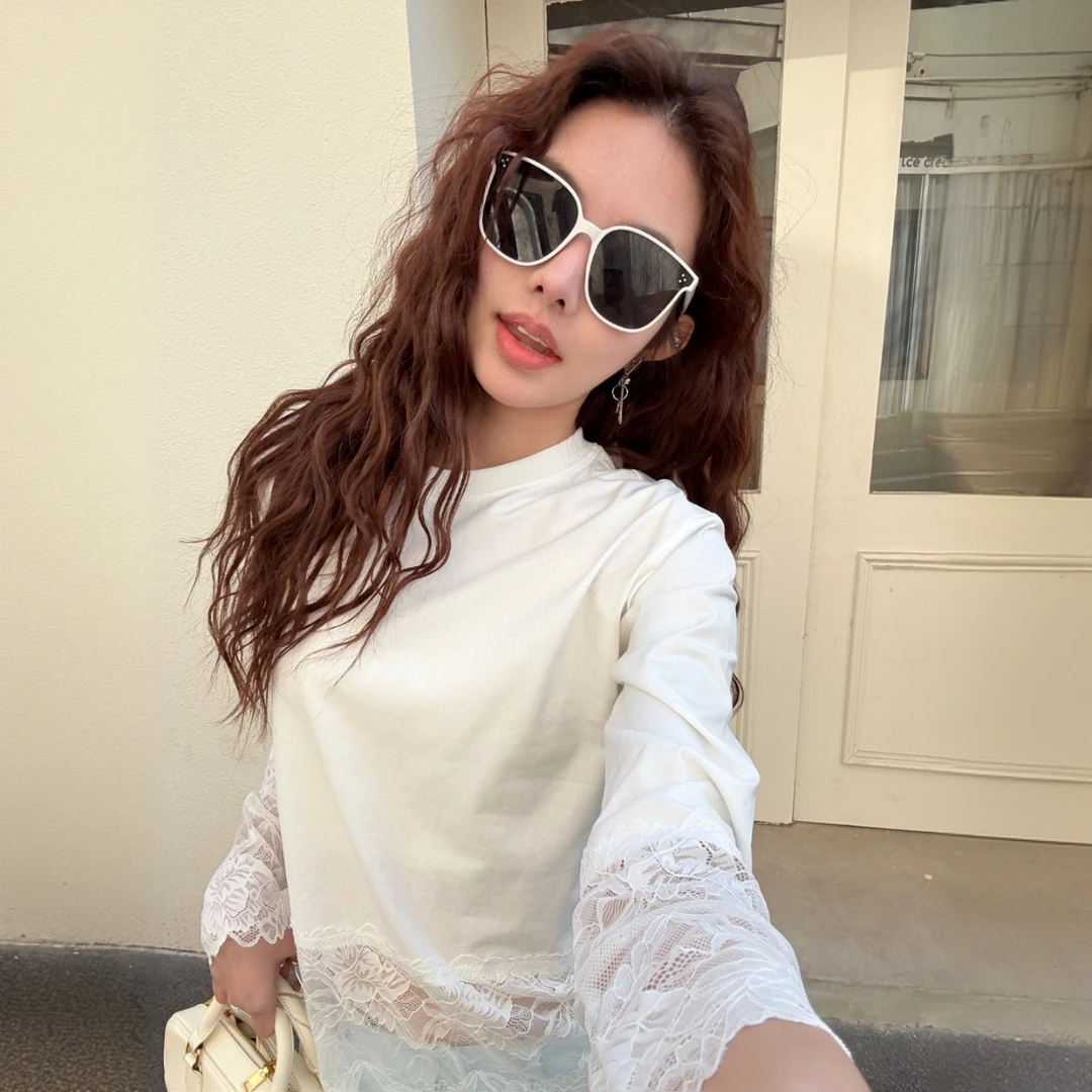 春秋洋气时尚法式蕾丝拼接长袖t恤叠穿韩系百搭打底衫3626花边款