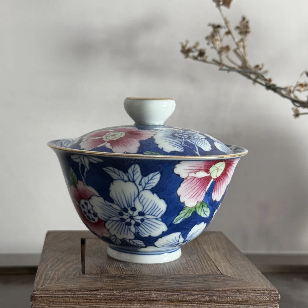 雨溪 蓝韵生花盖碗 0078