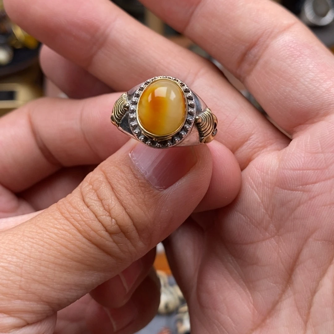 蜜蜡银S925镶嵌戒指