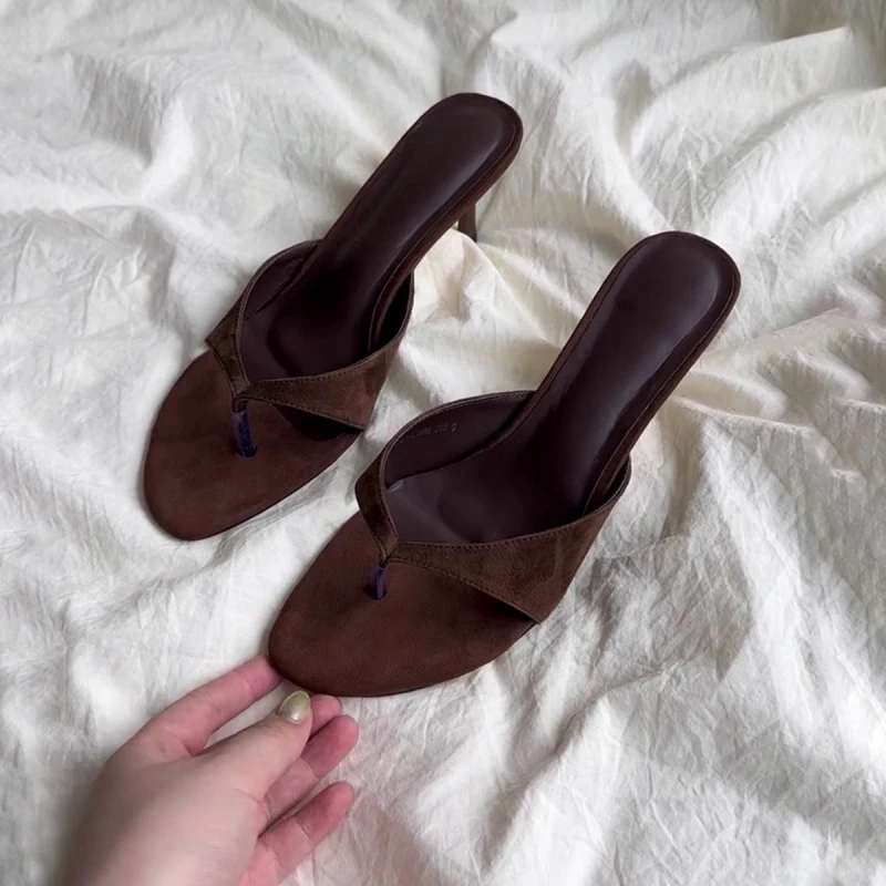 复古凉鞋高跟夹趾凉配裙子简约气质细跟拖鞋人字拖女外穿