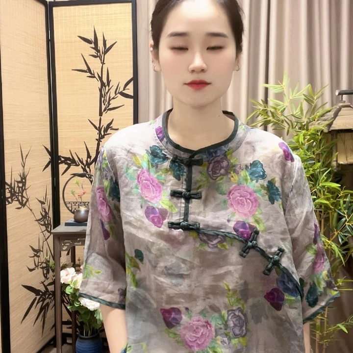 烟雨牡丹短袖款可穿到150