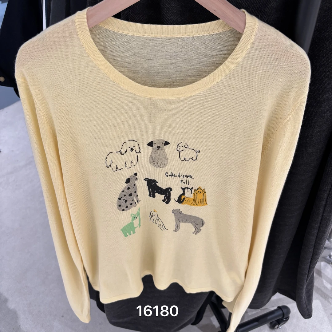 16180 WANGDAN（部分无水洗唛，介意慎拍)新款小狗图案针织衫