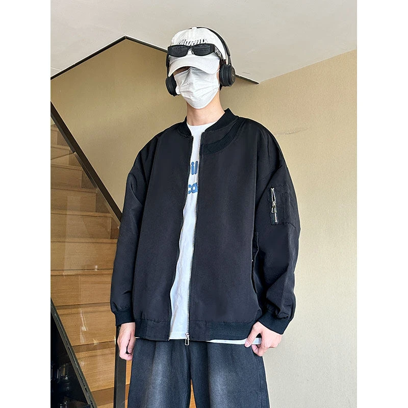 美式纯色设计感棒球服男女潮牌宽松高级感工装百搭飞行夹克外套