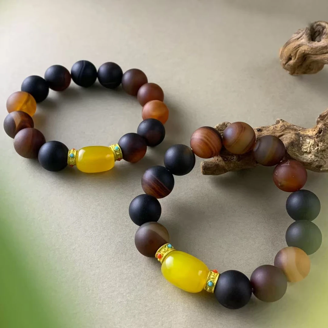 S7777【福嘟嘟】黑金刚玛瑙玛瑙桶珠手串-送礼佳品-多样性只发一件