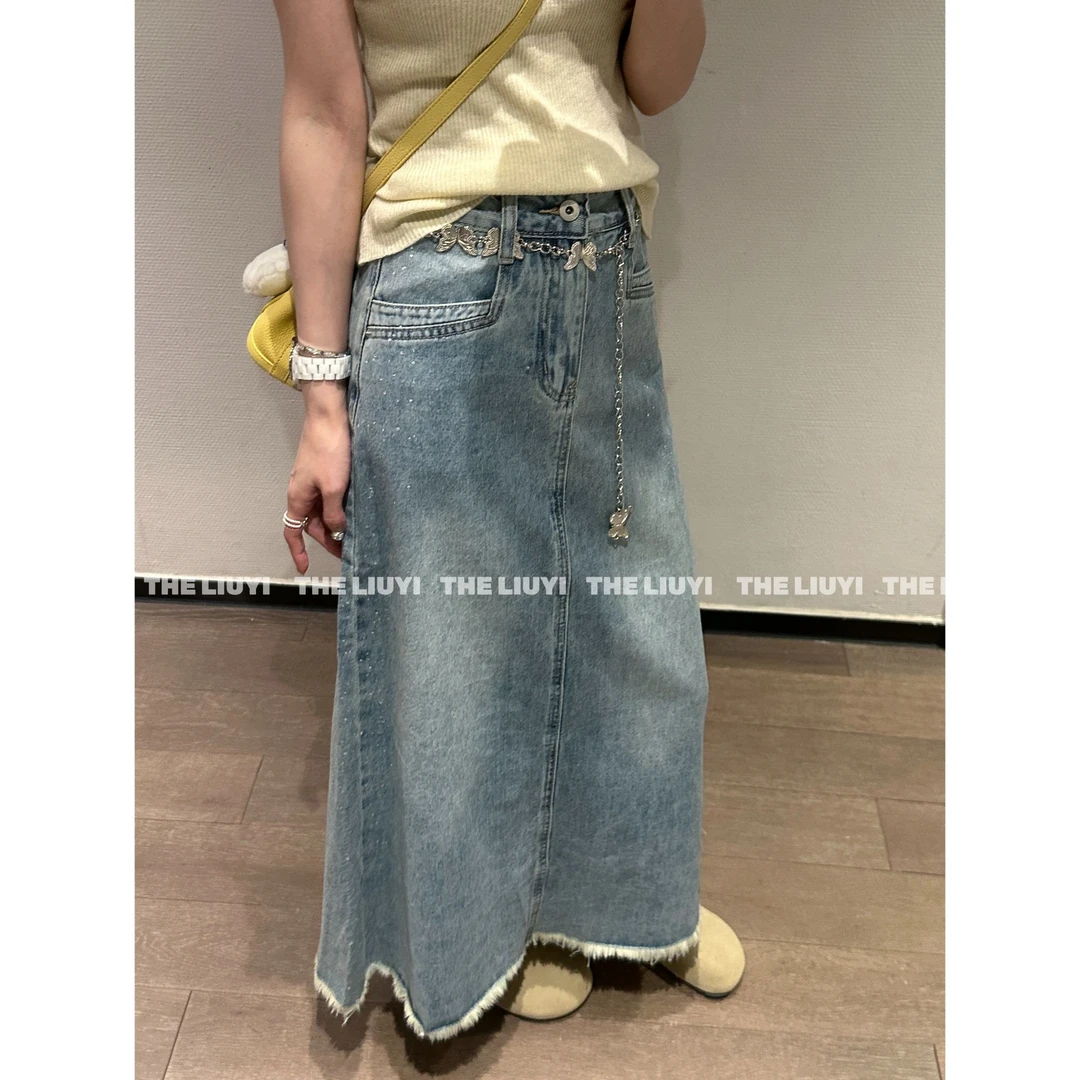 【LIUYI】鱼尾裙~夏季牛仔流苏毛边半身长裙53078