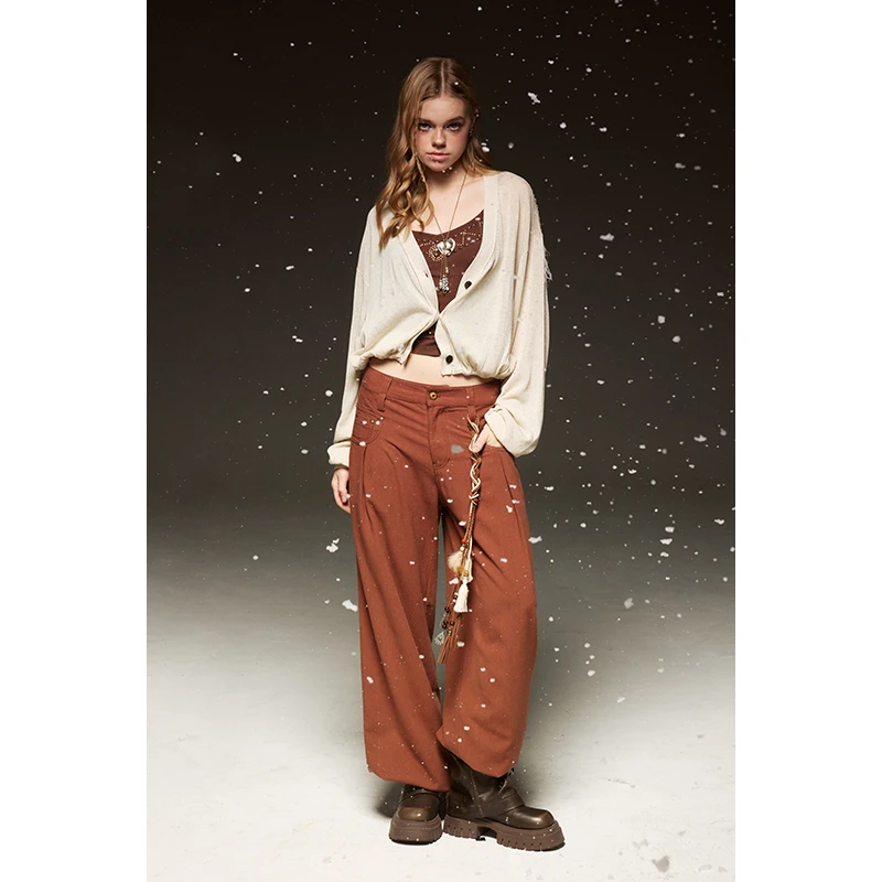 现货BZ25CXX619-1PT 美式复古宽松波西米亚棉麻休闲裤