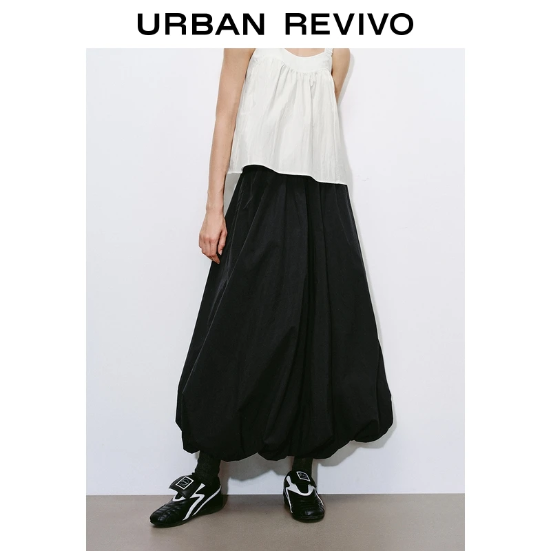 UR2025秋季新款女装休闲松紧腰超宽松花苞半裙UID550001