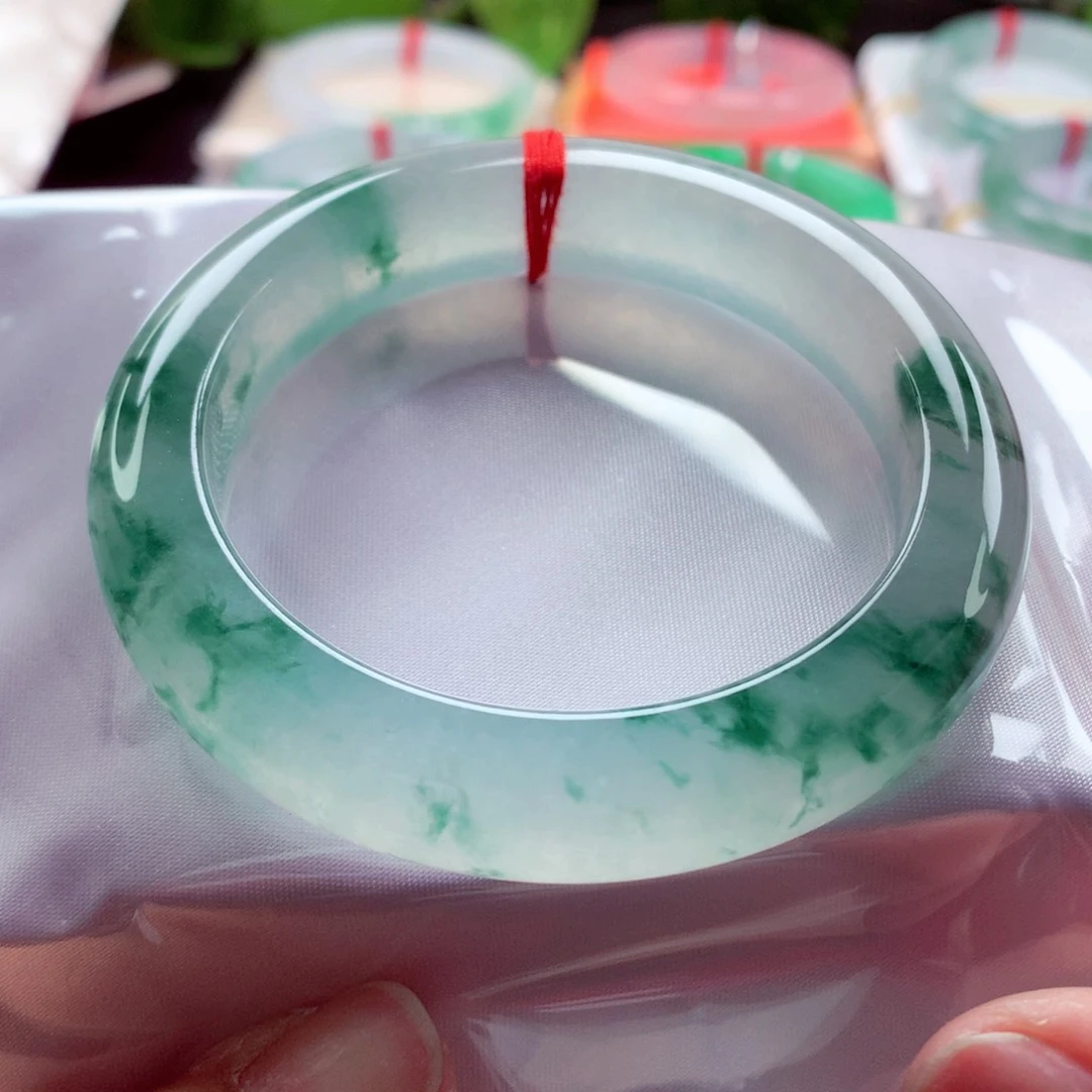 翡翠手镯未镶嵌师妹炸光水墨丹青（6号）