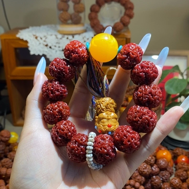金刚菩提手串225玉华肉黄珠度母款红紫皮