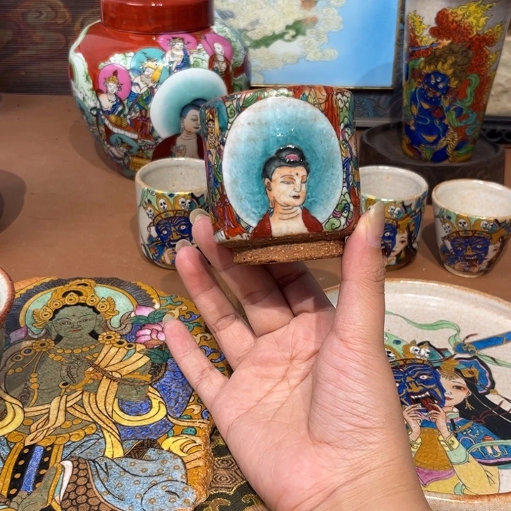 手工手绘敦煌茶杯