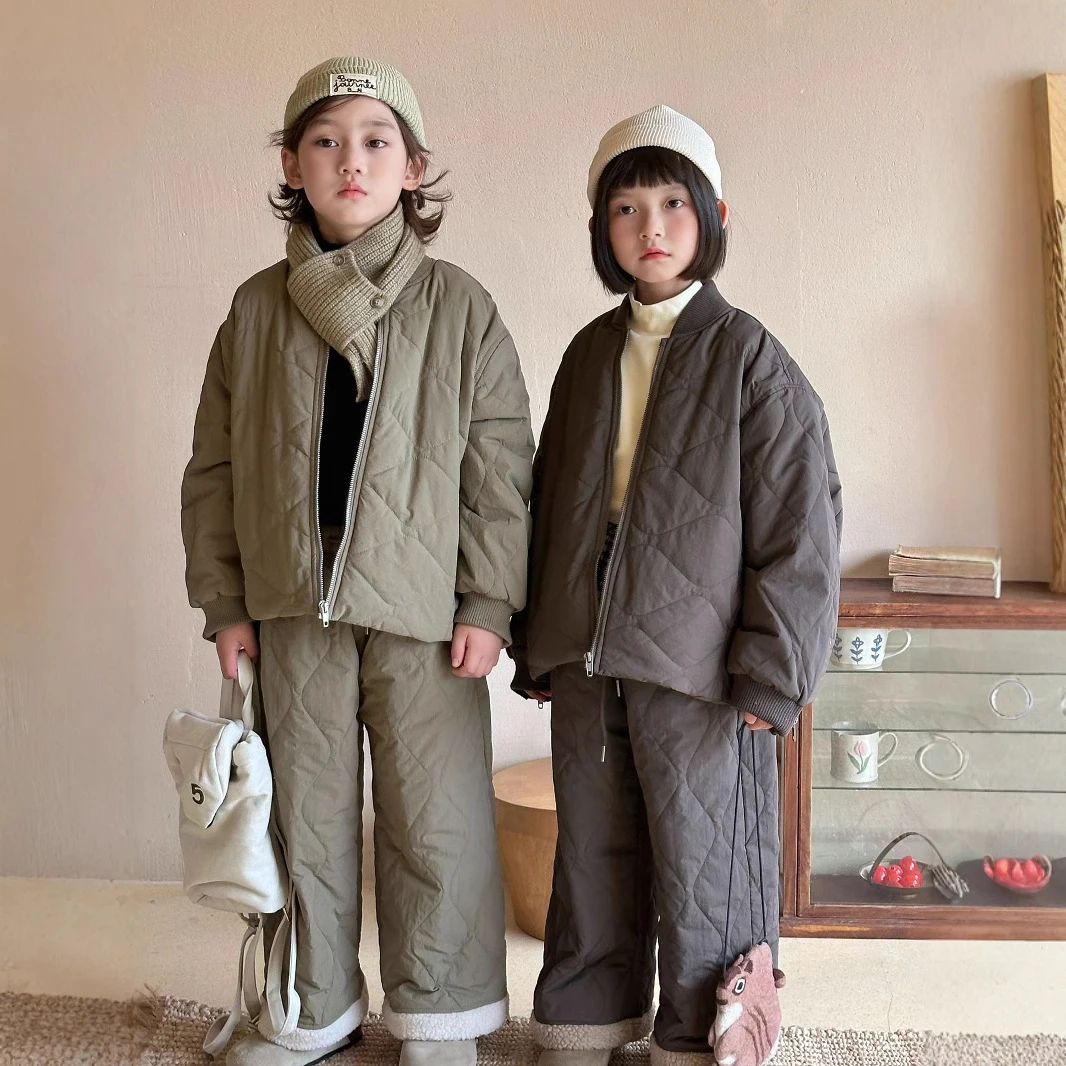 儿童套装男童女童冬季加厚保暖加绒2025年冬季新款韩版中小童3-
