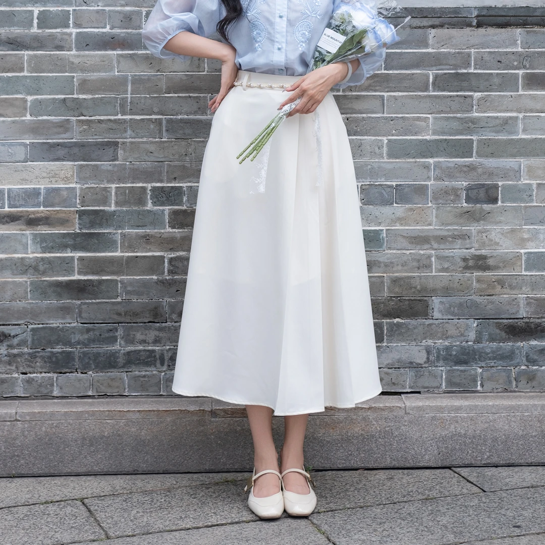 LIJIUJIU【晨雾云朵】夏季纯色高腰显瘦法式复古a字半身裙JX250897