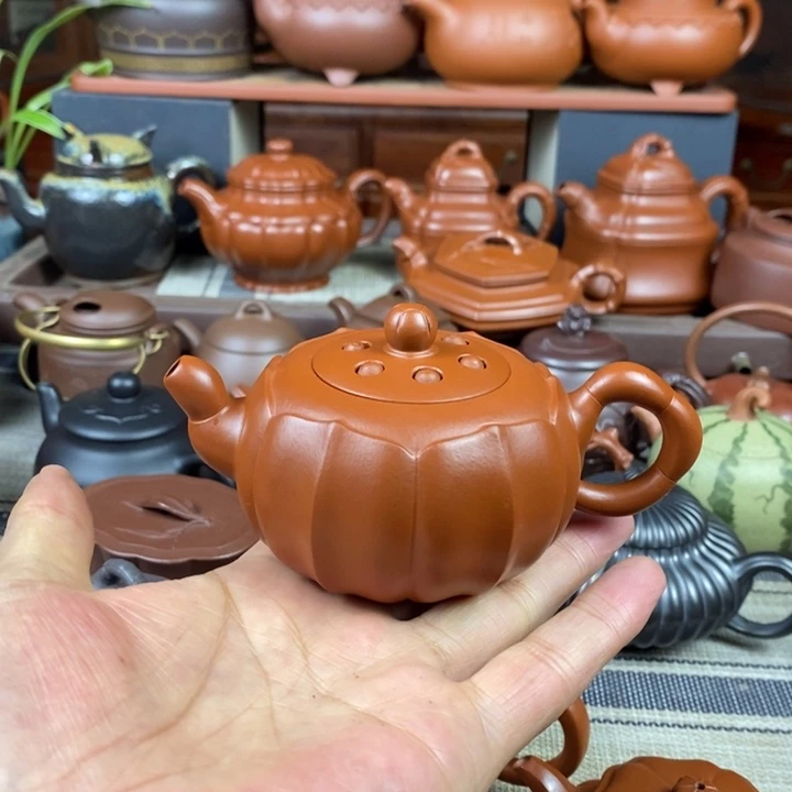 茶壶紫砂筋纹莲子150cc原矿赵庄朱泥元旦特价