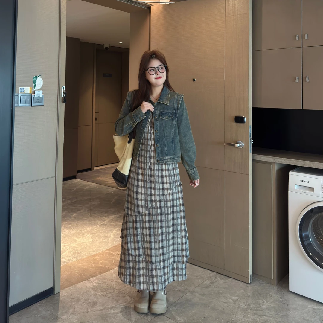 盈盈&南岛风大码女装复古正肩春秋胖mm休闲百搭短牛仔外套ZYY1440