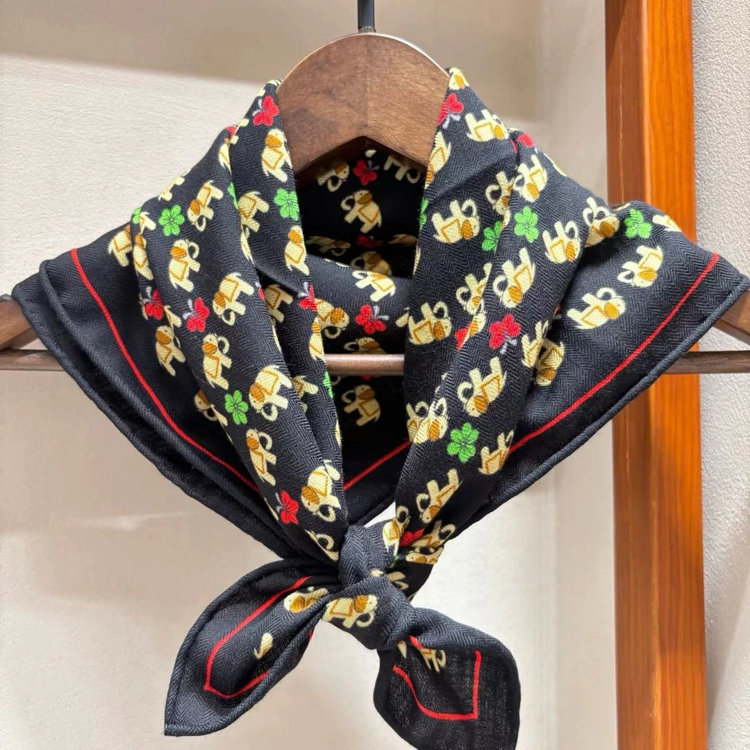 70吉象62*62cm左右气质百搭冬季丝巾双面大方复古黑色时尚洋气