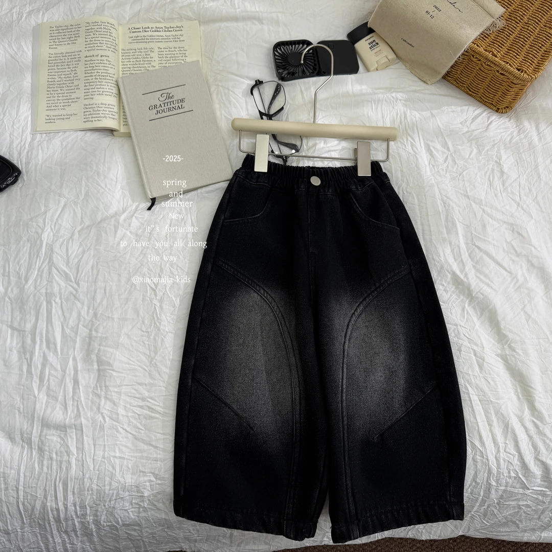 小马家2025冬款儿童加绒一体绒牛仔裤K-6739穿搭老爹裤男女童