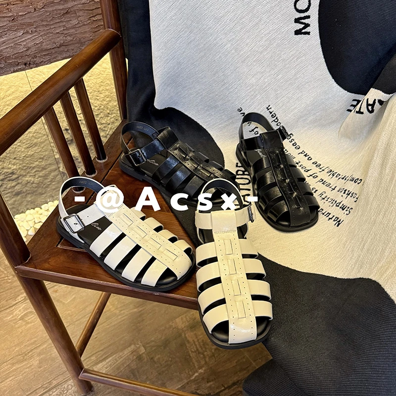 【阿茶】买手设计~2025夏季新款包头编织镂空低跟网红假日风凉鞋女