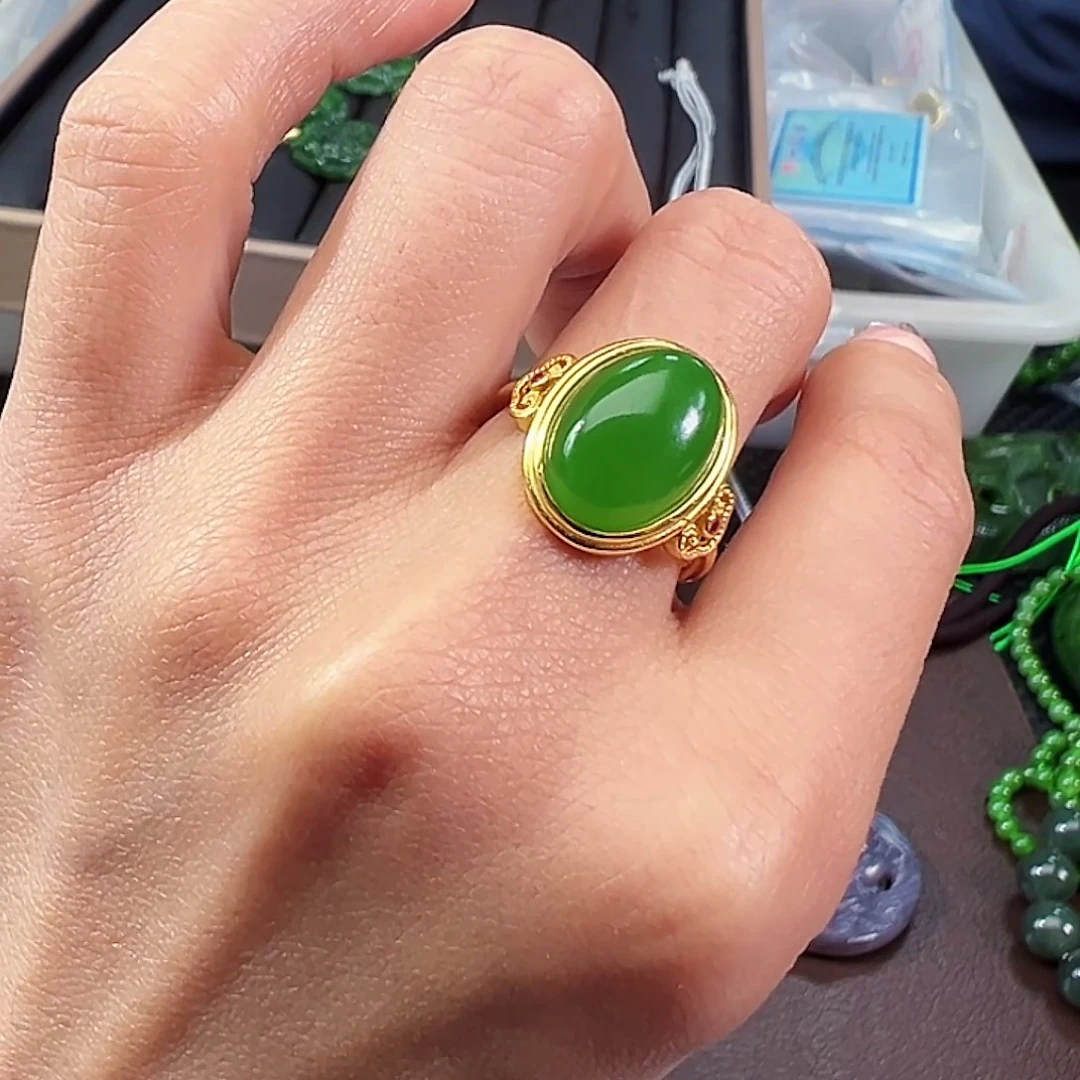 和田玉（碧玉）银S925镶嵌戒指