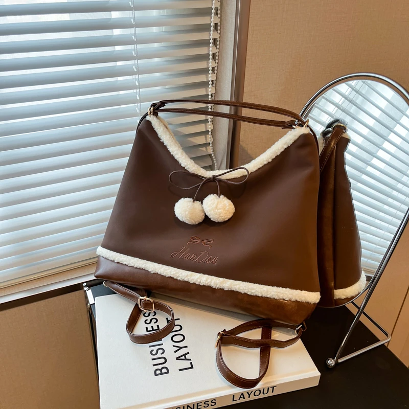 麂皮绒五用大容量包包女百搭复古毛绒双肩包休闲通勤单肩斜挎大包