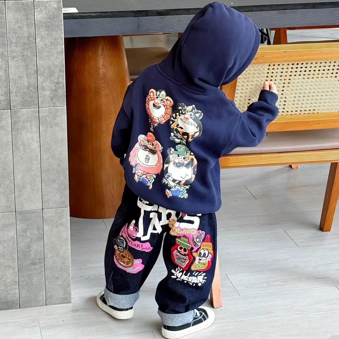 【一彩妈】25新款 儿童甜甜圈奶瓶牛仔裤 时尚洋气潮酷卡通百搭款