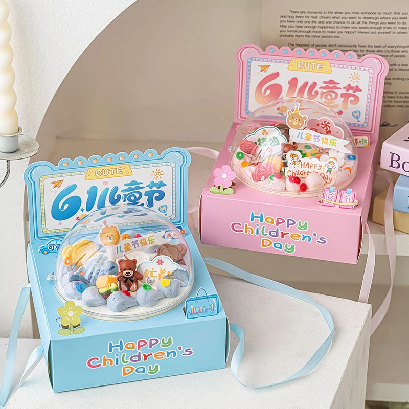 六一儿童节网红慕斯球男孩女孩蛋糕装饰小熊蜡烛动物插旗61手提盒