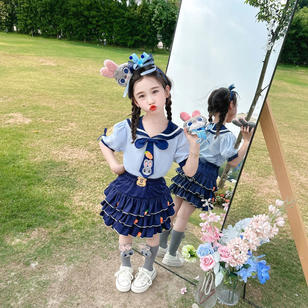 【原创授权】女童夏季兔子警官高品质新款两件套迪士尼jk百褶裙制服
