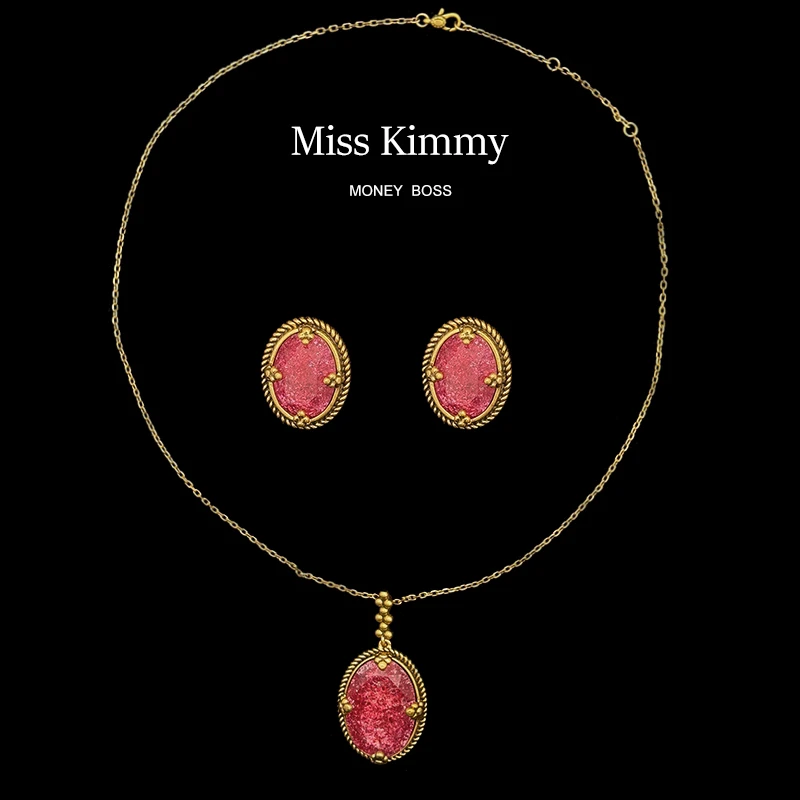 铜合金合成锆石项链 铜合金冰裂石镶嵌项链手工耳环套装0231