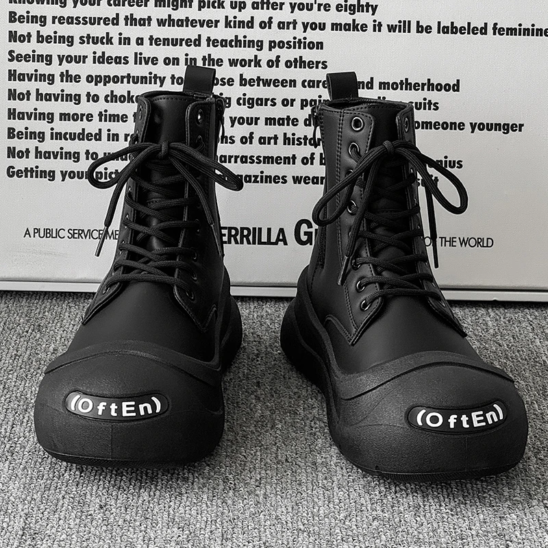 高帮男鞋2025秋冬新款厚底隐形增高大头马丁靴英伦风通勤休闲鞋男