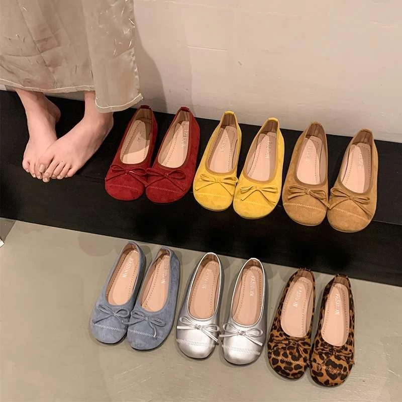 法式平底单鞋女2025芭蕾舞新款结鞋子浅口春季温柔红色晚晚鞋