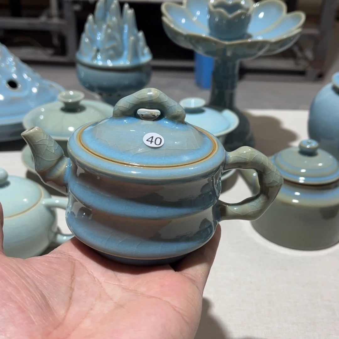 【闪购商品】手工竹节开天蓝汝瓷