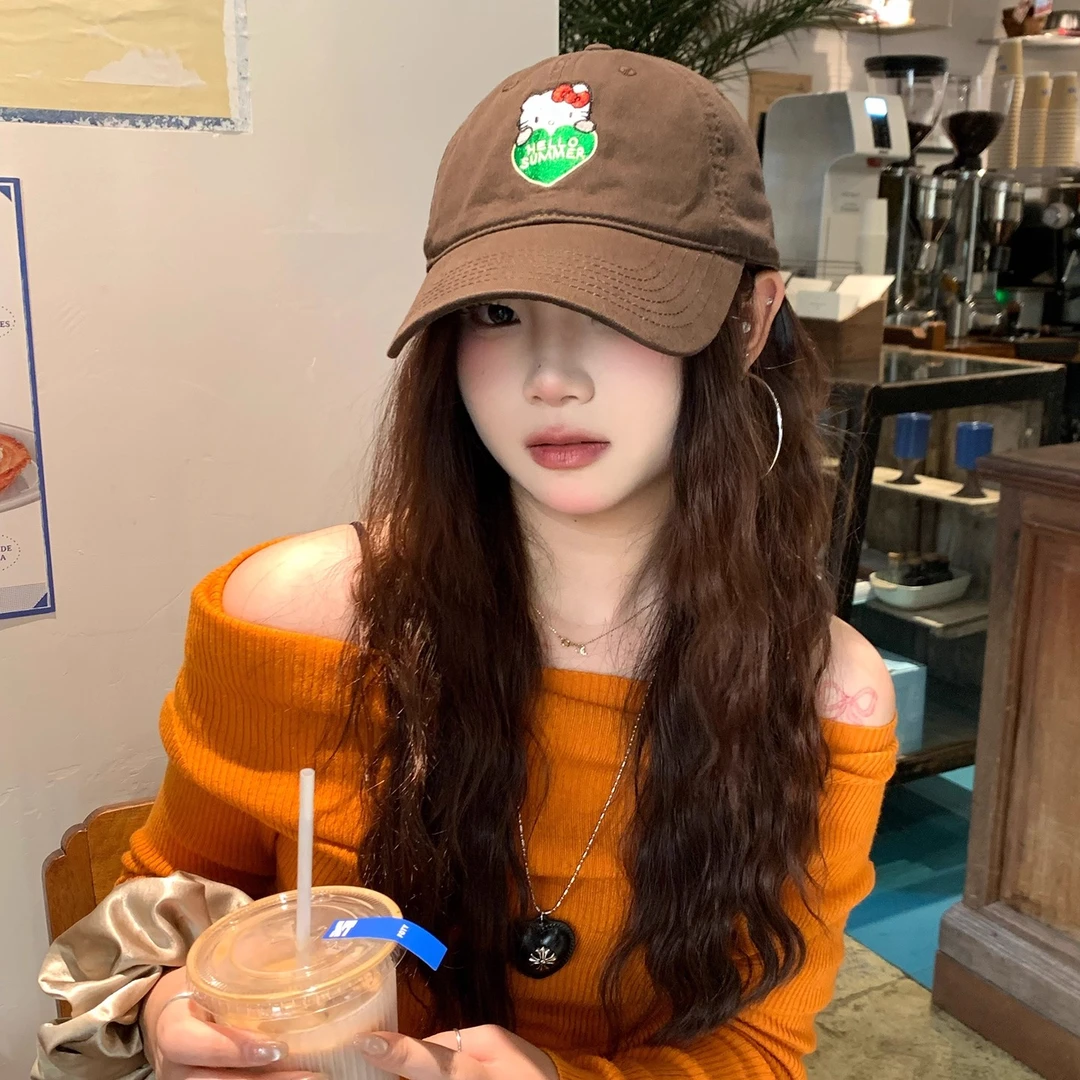 Kitty猫刺绣棒球帽女宽帽檐大脸显脸小鸭舌帽大头围软顶百搭帽子