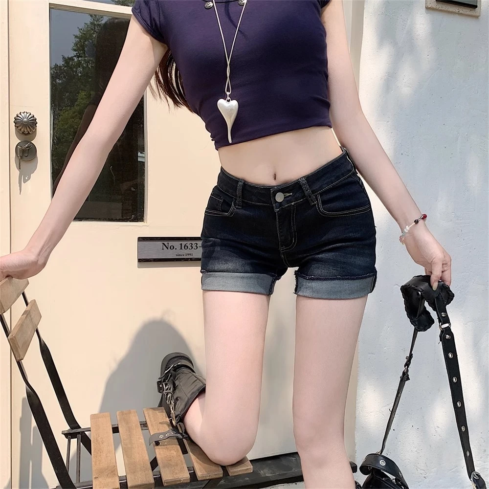 美式辣妹低腰性感超短裤牛仔裤女夏季设计感卷边短裤子